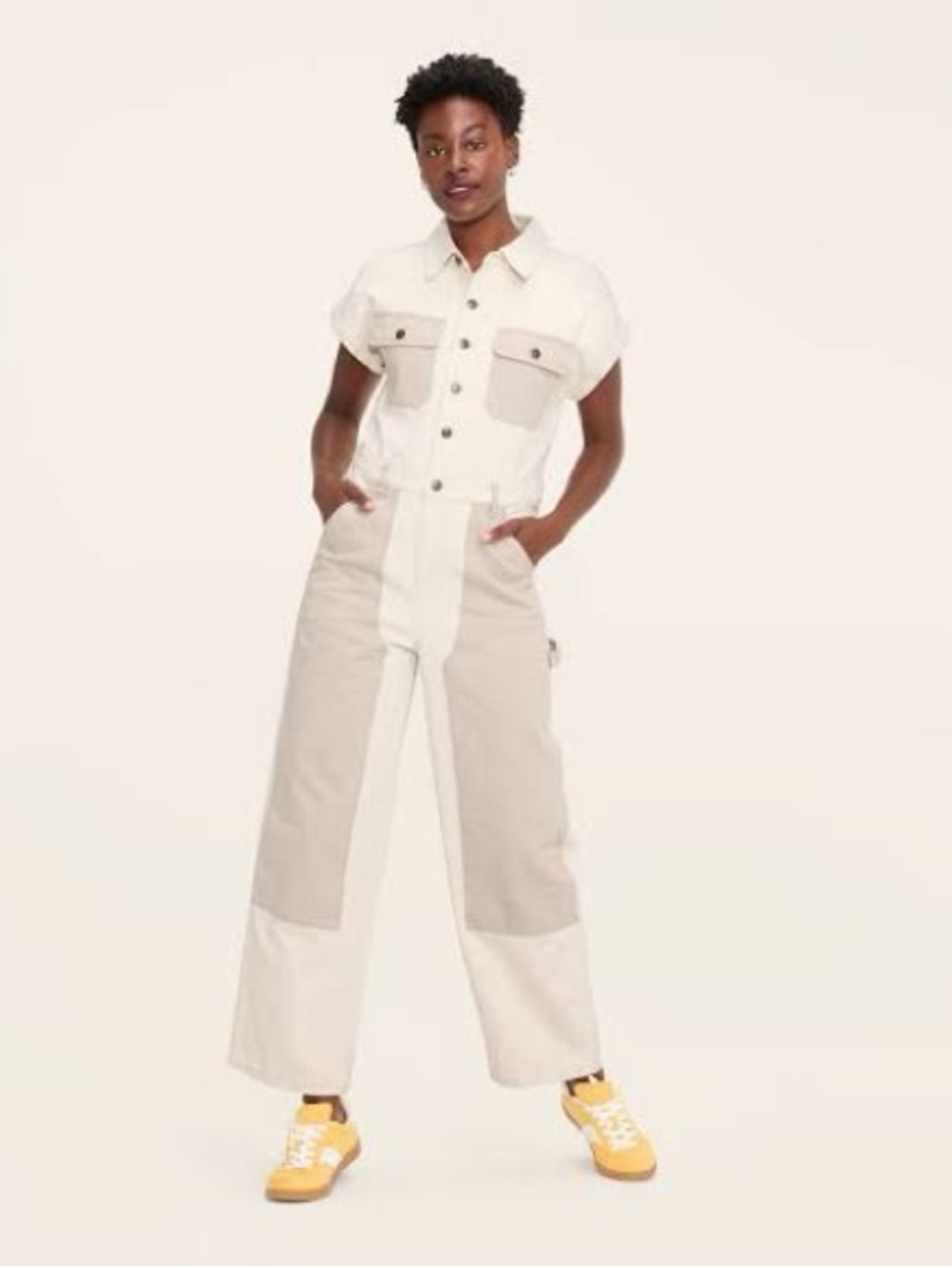 Woolrich Target Women’s Colorblock Wide-Leg Jumpsuit - Cream & Tan 12 NWT